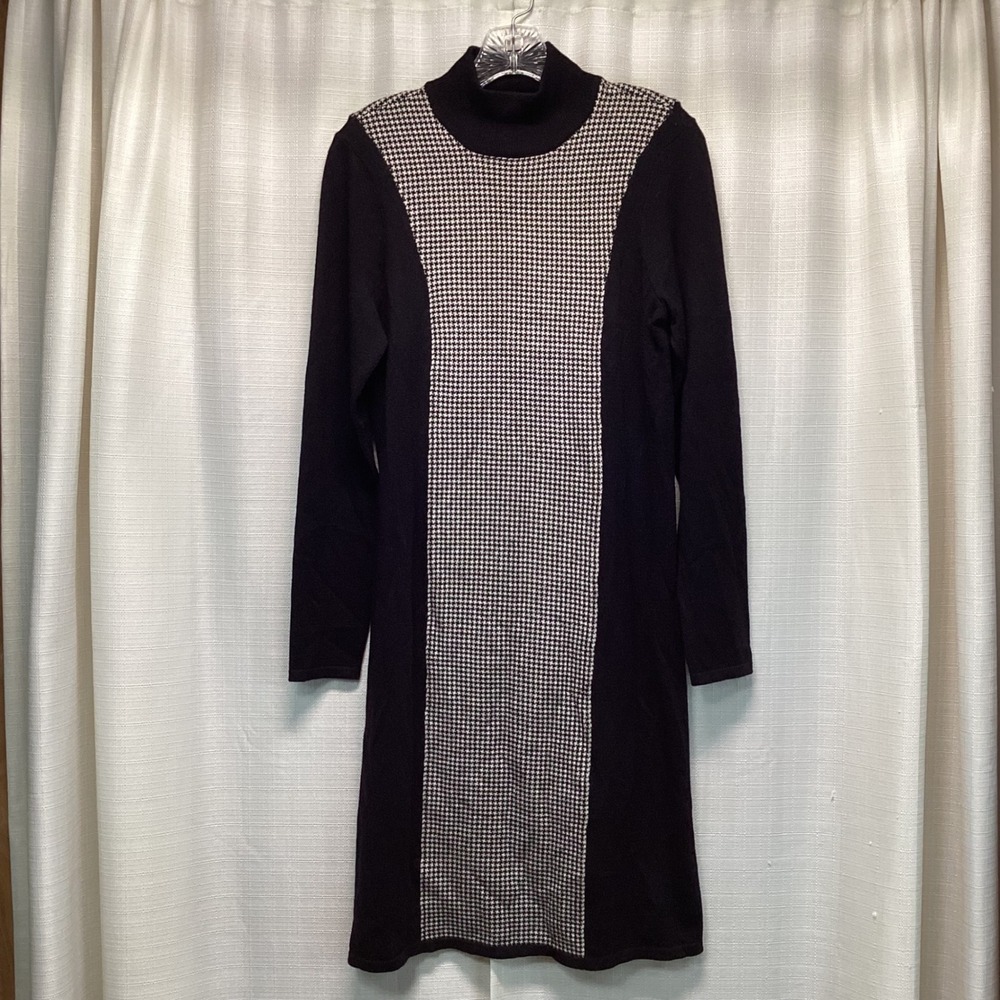 Lauren Ralph Lauren Merino Wool Houndstooth Mock Neck Sweater Dress Fall Preppy